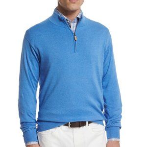 Peter Millar Sweater Men Small Blue Silk Cotton Golf Crest 1/4 Zip Pullover